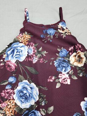 IZ Byer Dress Womens XS Burgundy Floral Halter Neck Sleeveless Knee Length